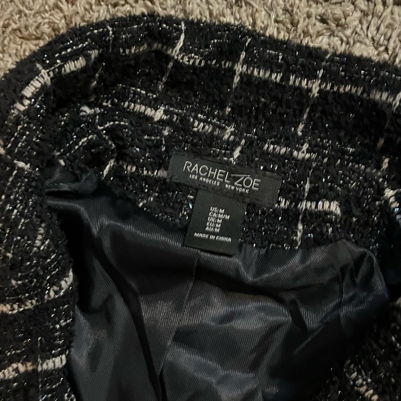 Rachel Zoe Small Black Silver Tweed Silver Crest Button Short Blazer Jacket - Picture 3 of 4